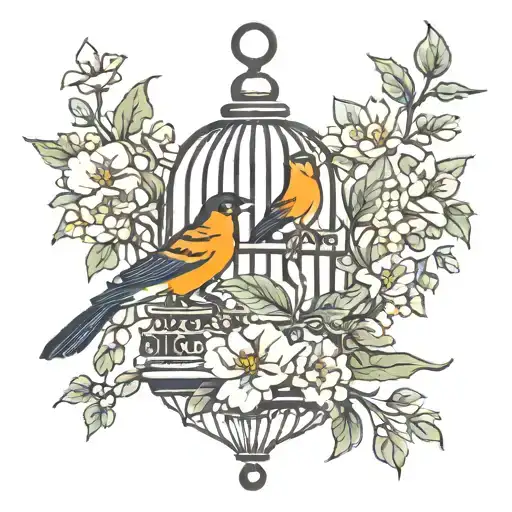 Bird Cage With Wild Flowers Growing