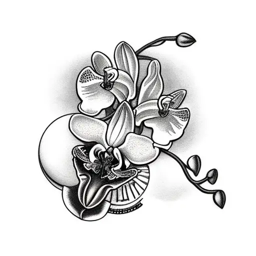 An Orchid And A Anthulium And A Moon