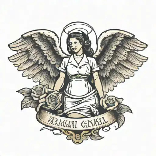 Nurse With Angel Wings And Meaningful Quote Related To Nursing