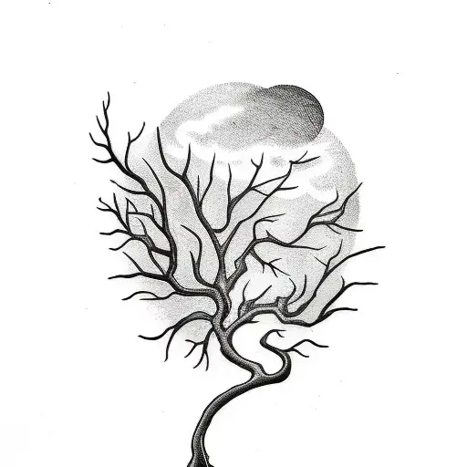 Tree With Flames Black And White