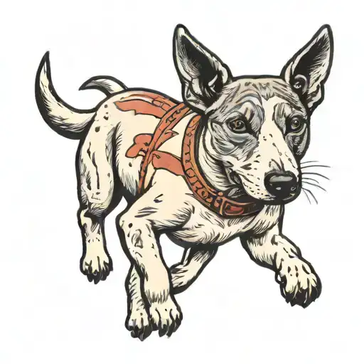 Miniature Bullterrier Riding A Husky Dog