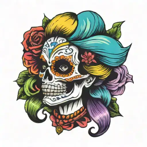 Calavera Female Skull Only Multicoloured Joker Style