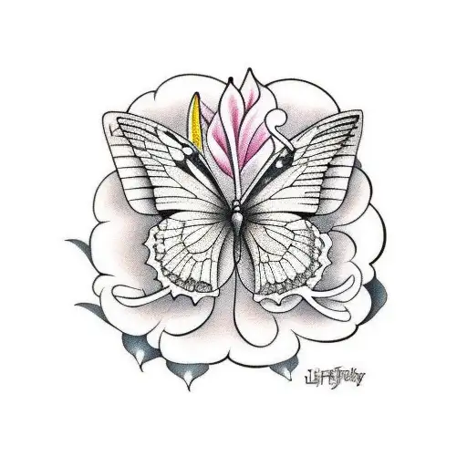 Four Butterflys With Lillys In The Background