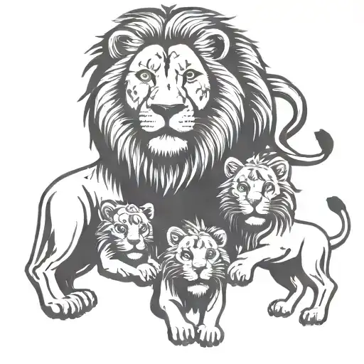 Lions With Two Children