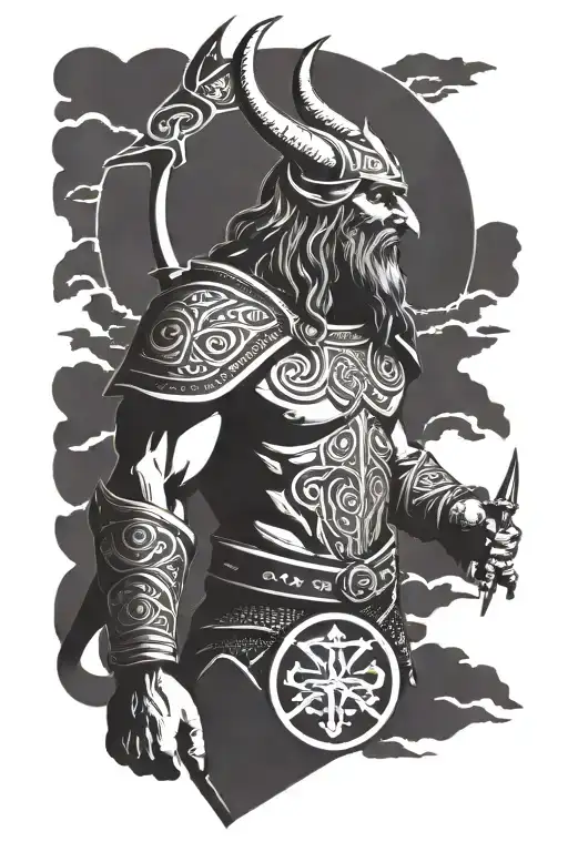 Norse God Tyr With Tyr Symbol