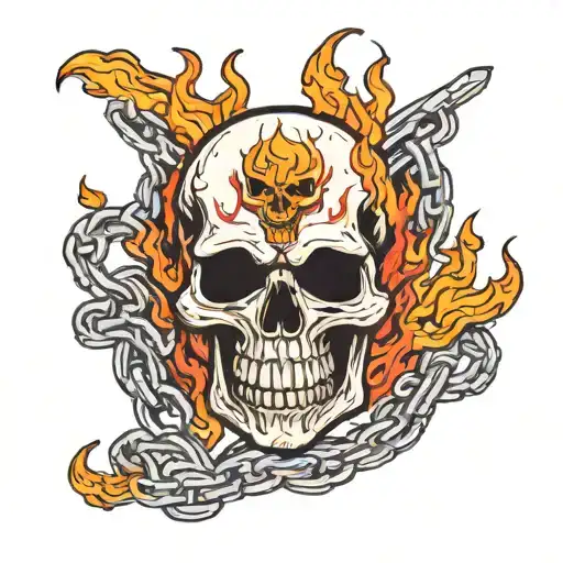 Skull With Flames And Chains Inspired By Ghost Rider