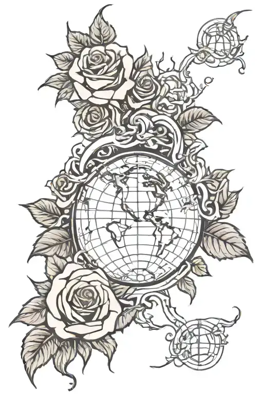 Roses And Thorns Surrounding The Globe Symbolizing The Beauty And Pain Of The World