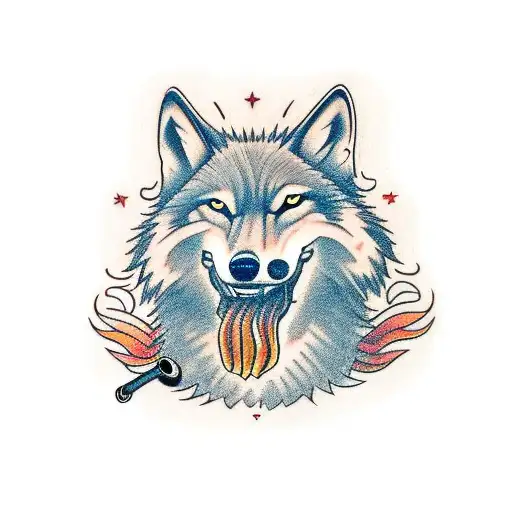 Wolf Holding A Tabacco Pipe In Its Mouth