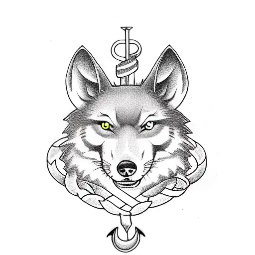 Create A Vertical Sleeve Using Old School Line Work Of A Rat And Wolf Intertwined Around A Anchor