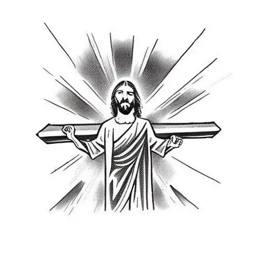 Jesus Carrying Cross With Crowd And 3 Crosses In Background