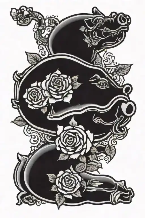 Pig With Lighter With Roses In Background Black And White