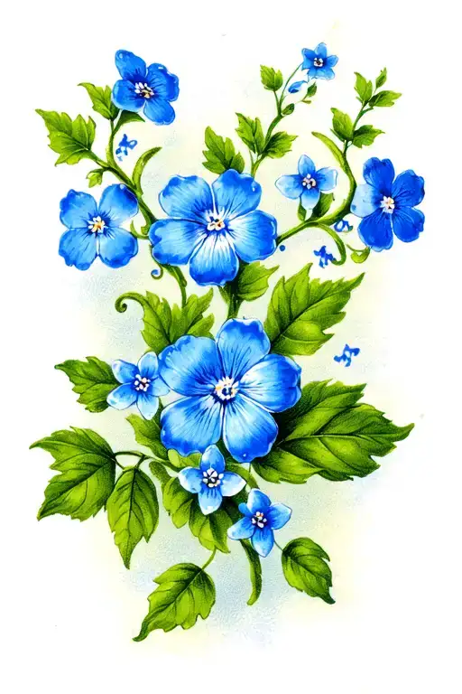 Scrolling Vine Tattoo With Blue Forget Me Nots