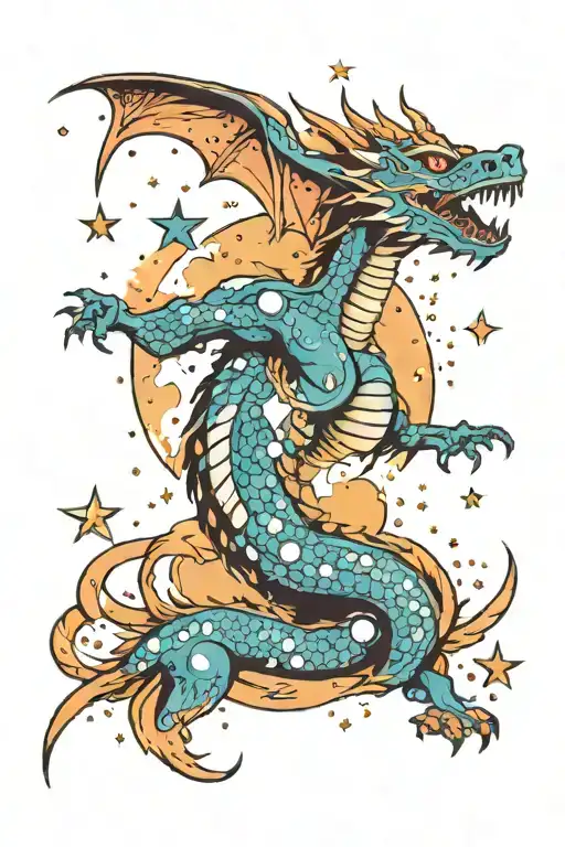 A Dragon Soaring Through A Galaxy Filled With Stars And Planets