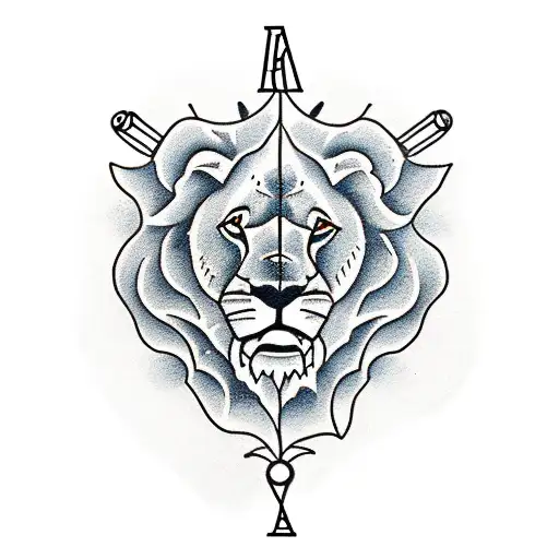 Lion With Rose With Compass With Clock