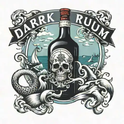 Bottle Of Dark Rum With The Sea Inside