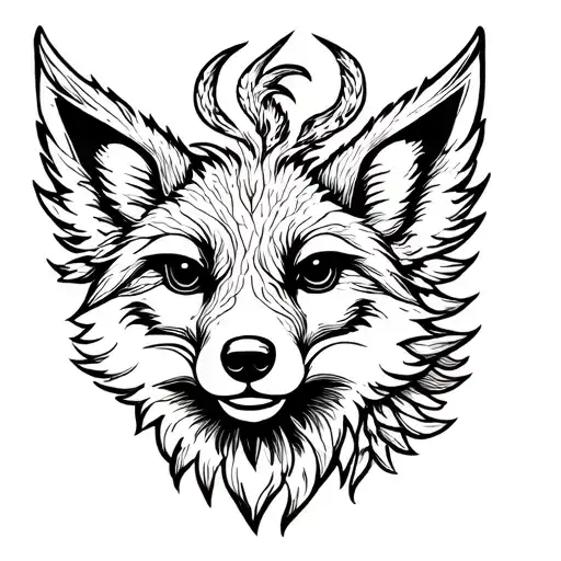 Melanistic Cross Fox Head With Phoenix Body