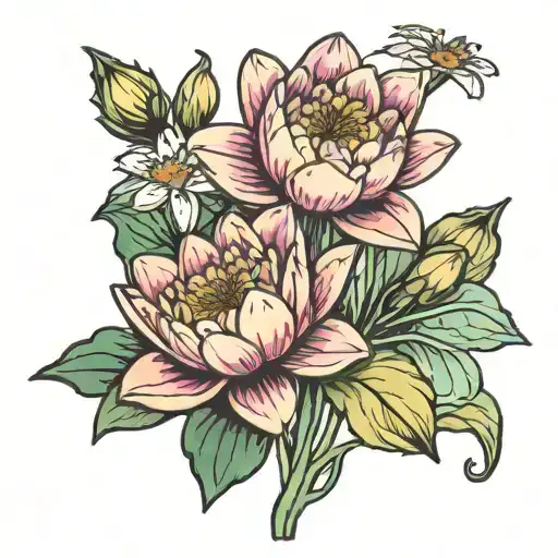 Water Lily Flower And Daffodil Flowers