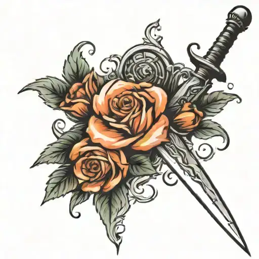 Vertical Sword With Flowers As Blade