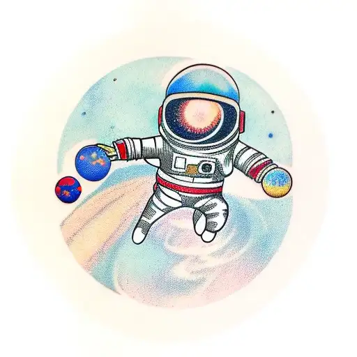 Astronaut Floating With Planets Around