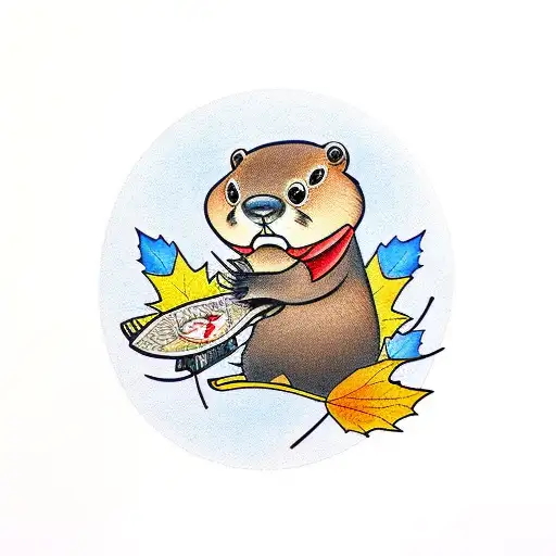 Beaver With Maple Leaf
