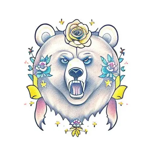 Fierce Bear With Flowers Background