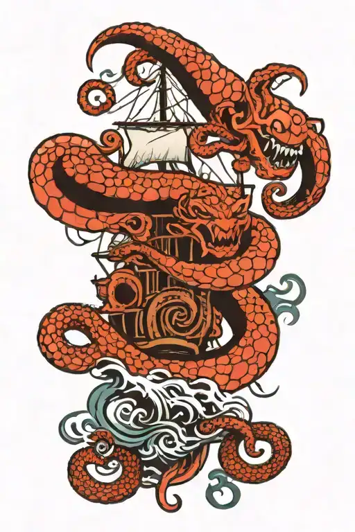 Kraken Fighting Midgard Serpent