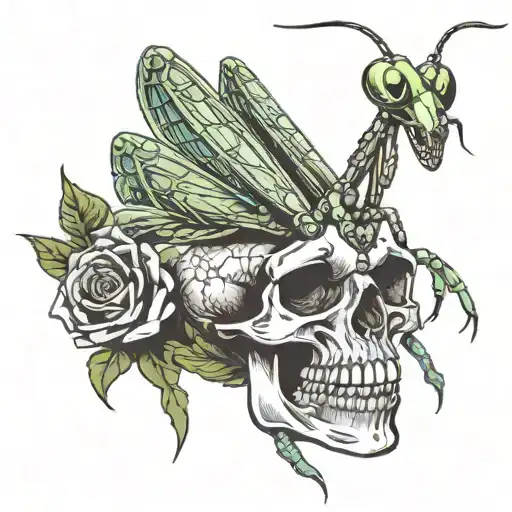 Praying Mantis Eating Skull