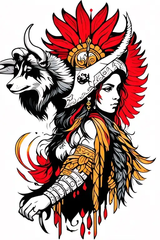 Warrior Woman With Wolf And Ram
