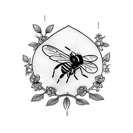 Side View Of A Honey Bee Carrying A Vine And A Semi Colon