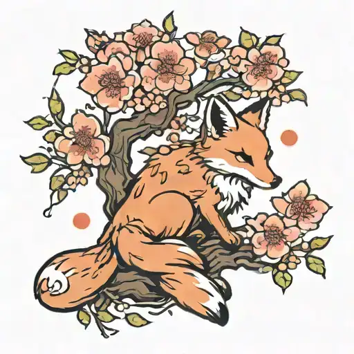 Kitsune Fox Sakura Tree