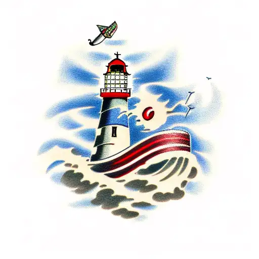 Lighthouse Guiding A Little Boat