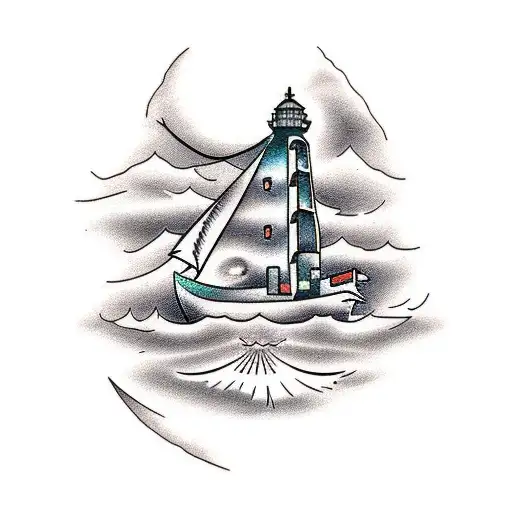 Lighthouse Guiding A Little Boat