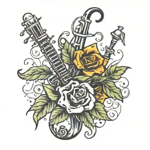 A Traditional Tattoo Of A Plant Morphing Into A Musical Staff With Puzzle Pieces As Leaves