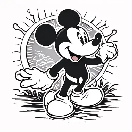 Mickey Mouse In Neo Traditional Style With A Sun