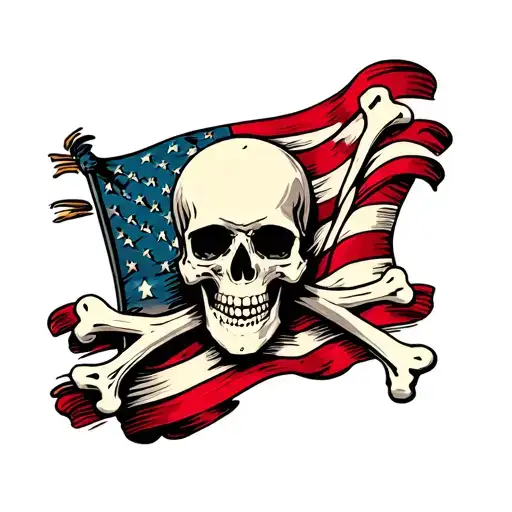 American Flag With Skull And Cross Bones