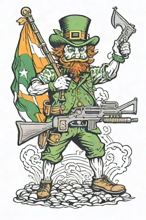 Leprechaun Hold A M16 And An Irish Flag And A American Flag