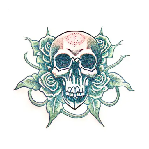 Skull With Rose Vines Growing Out Of The Eyes