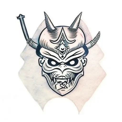 Oni Mask Wihr Sword Behind The Mask