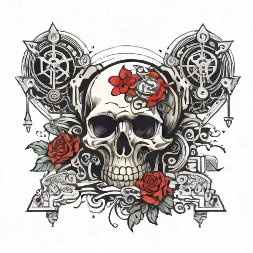 A Deathcore-inspired Design Featuring A Skull Surrounded By Philosophical Symbols And Computer Code