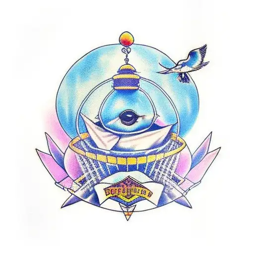 Sleeve With Boarders And A Blue Bird Inside Of A Cage With The Door Open