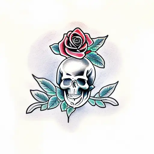 Rose And Swallow With Skull