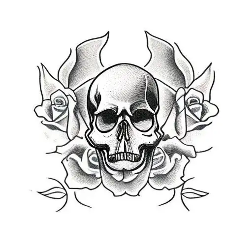 Skull With A Knife And Roses