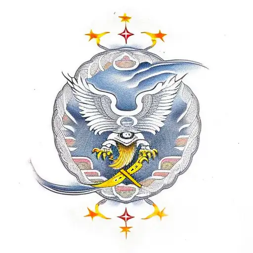 Eagle With Chinese Symbol Of Unity And Sacrifice
