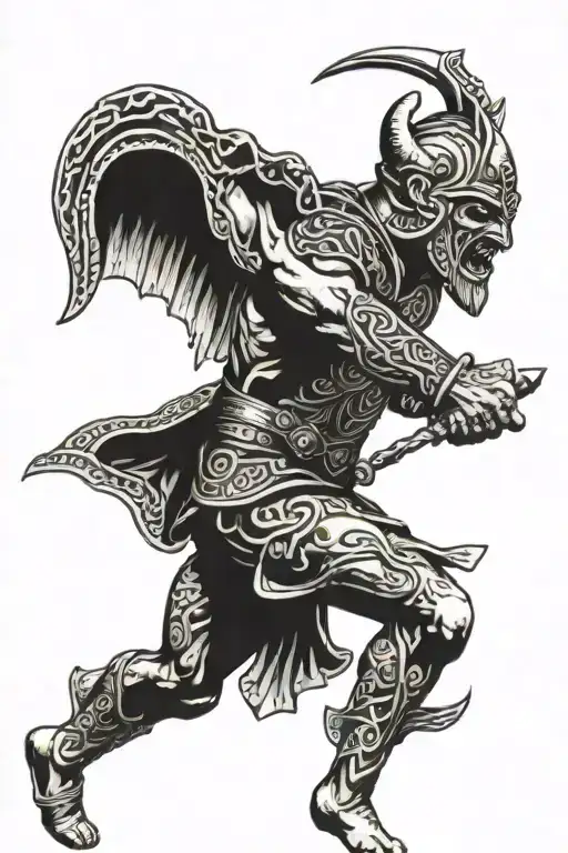 Celtic Warrior Battling Demons