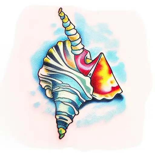 Conch Shell With Seaweed And Color