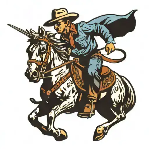 Cowboy Riding A Horse Traditional American Style