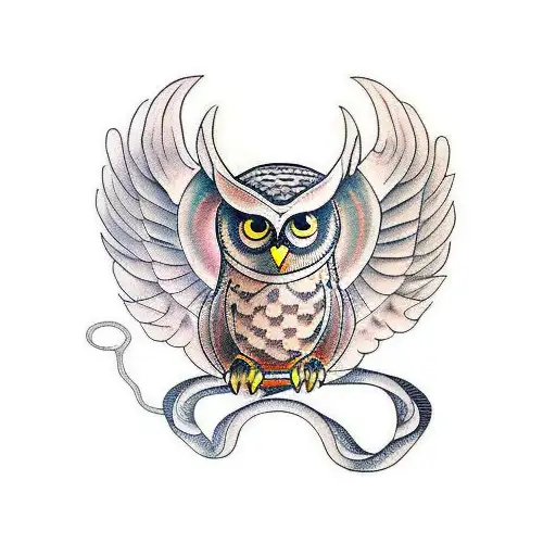 Owl Flying With A Snake