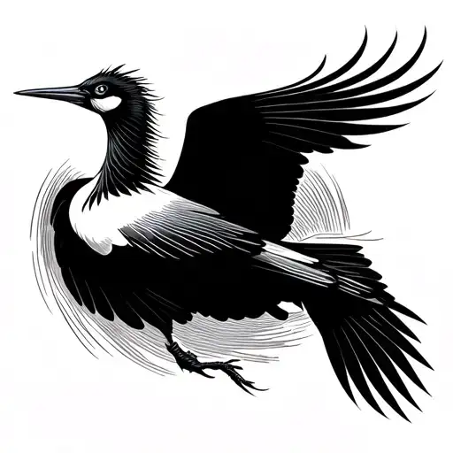 Vietnamese Crane Bird Flying Black And White