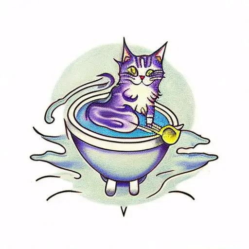 A Magical Cat Brewing A Potion In A Cauldron