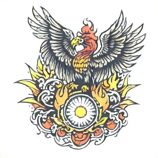 Phoenix Rising From Flames Holding Light Shining Brightly